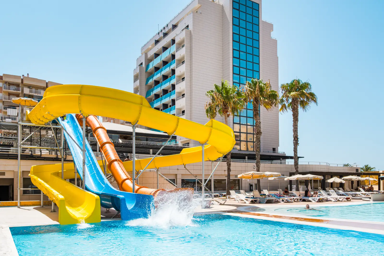 Water park slides at the Bakour La Manga Splash hotel