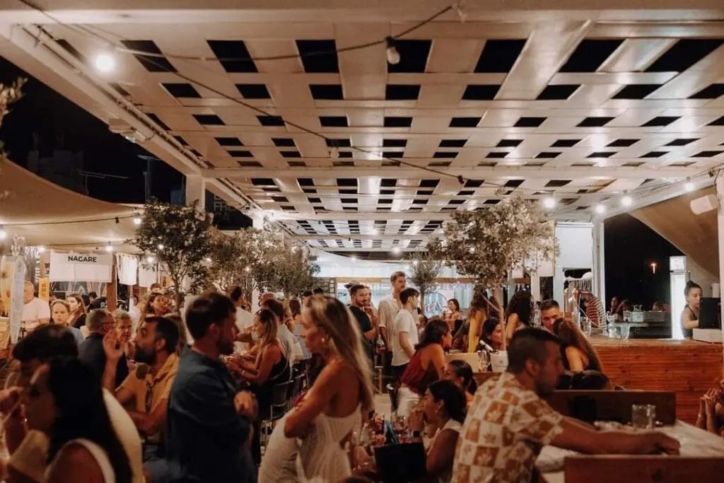 La Fresca Gastromercado terrace at night in Cabo de Palos
