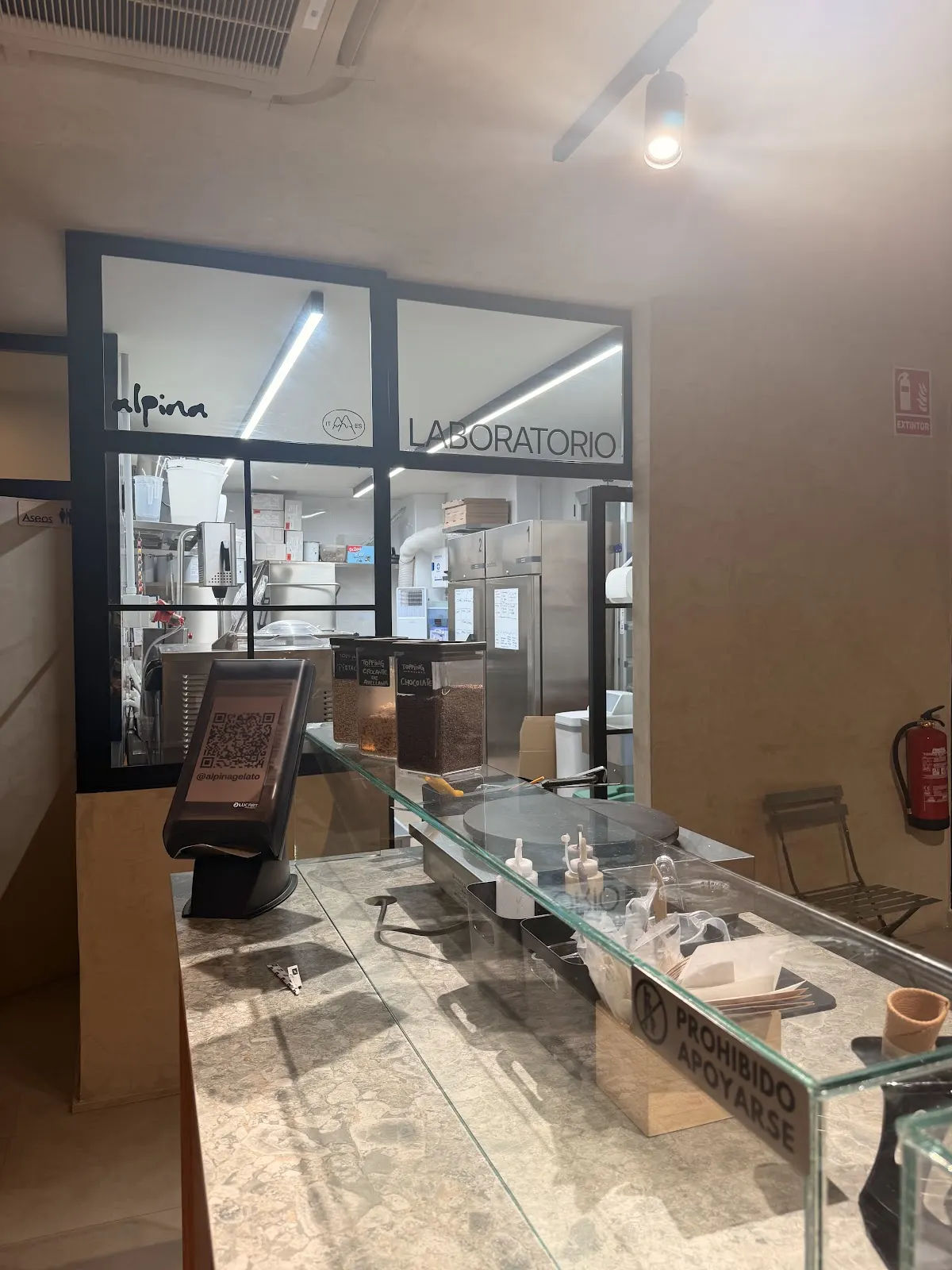 Toppings area and workshop at Alpina Gelateria