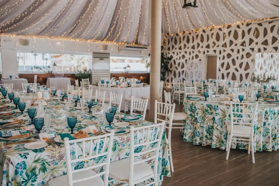 Dining room at Area Sunset set up for a celebration