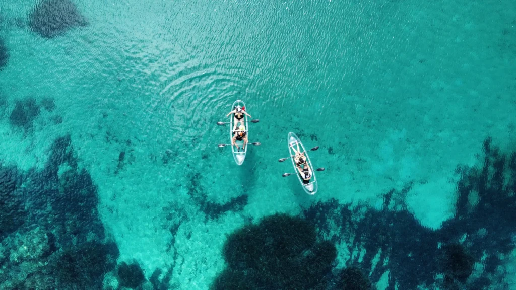 Transparent kayak from CaboXperiencia in the Cabo de Palos Marine Reserve