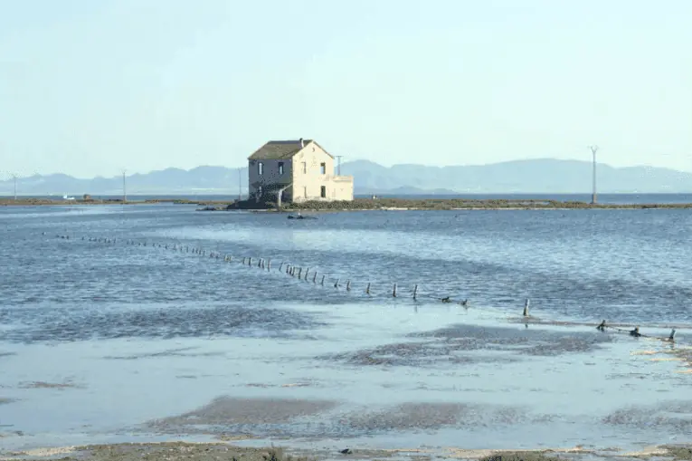 Fishing encañizada and its house on the Mar Menor