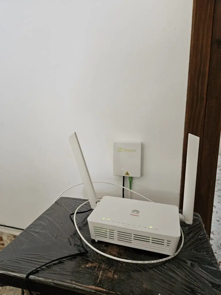 Fibranet fibre broadband router installed in a home in La Manga