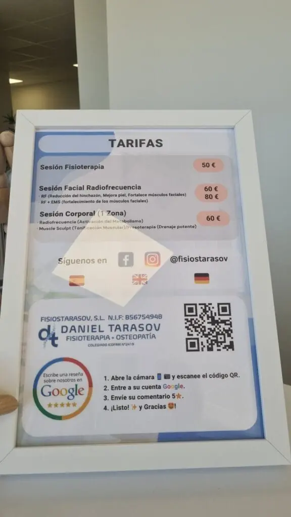 Empfang des Zentrums Fisioterapia y Osteopatía Daniel Tarasov