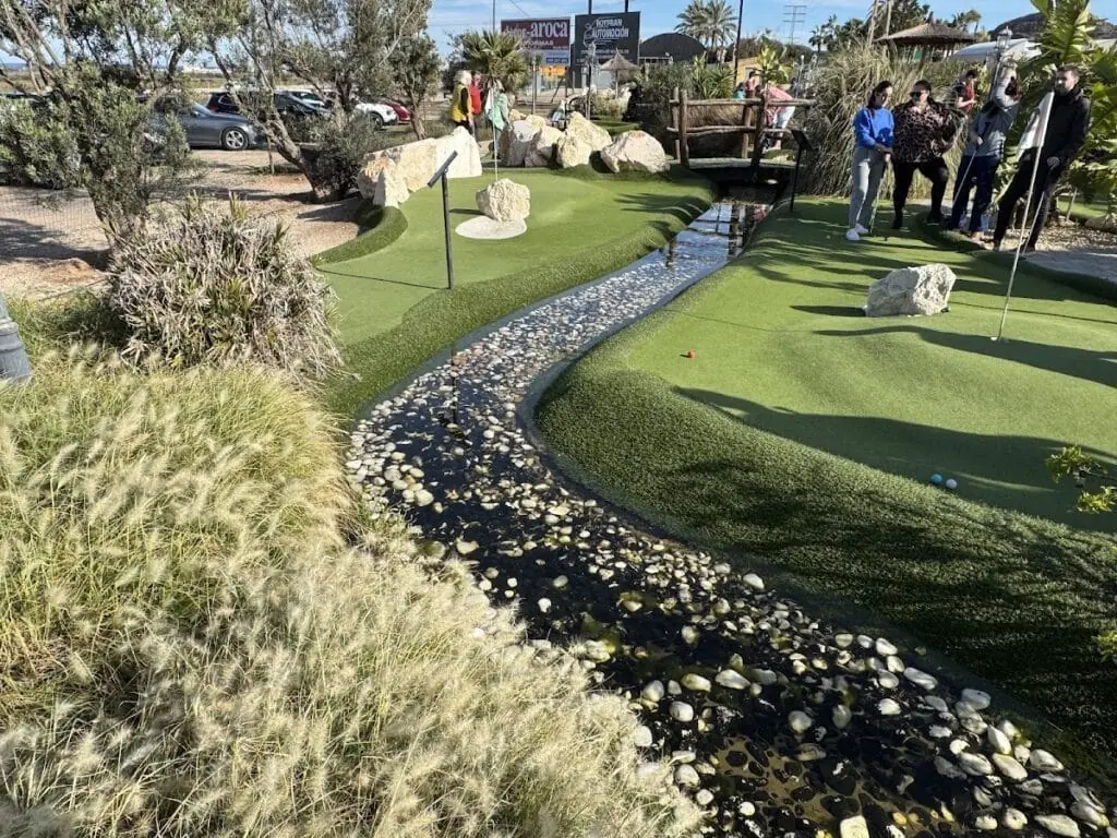 Mini golf hole with obstacles at La Manga Adventure Golf