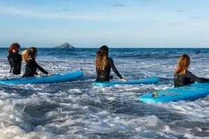 Surfing and paddleboarding equipment at La Manga Surf School