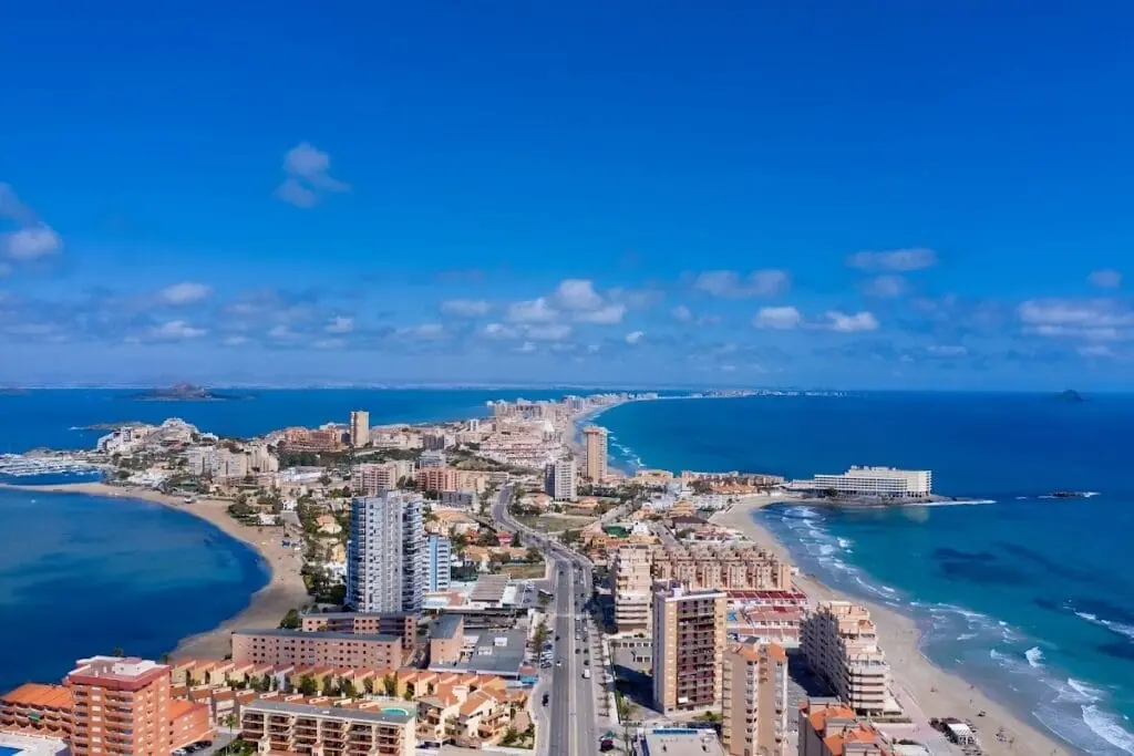 Aerial view of La Manga del Mar Menor, the area where Las Gaviotas Hotel is located