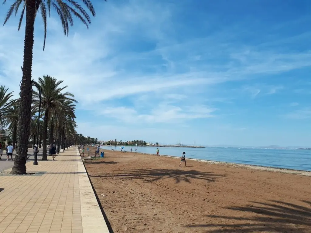 Seafront promenade with palm trees next to Mar de Cristal beach