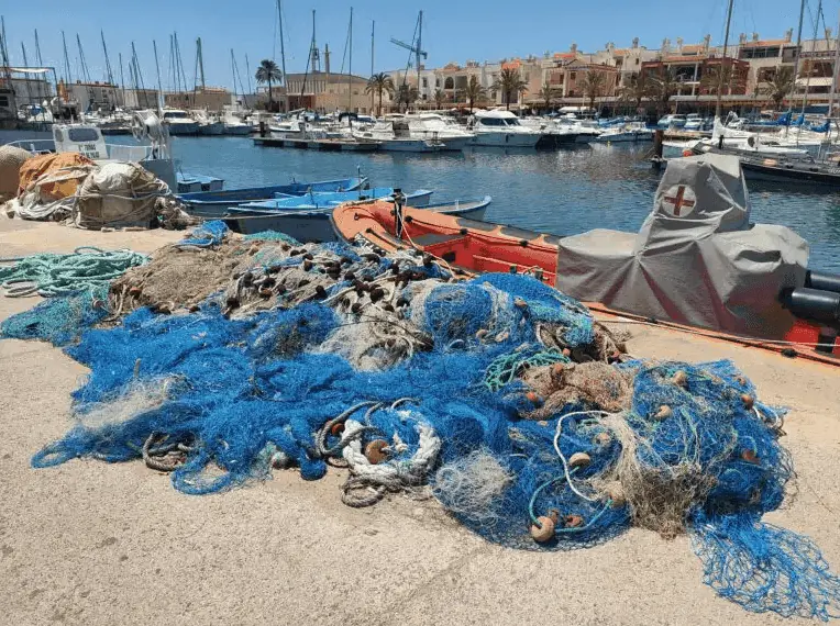 Fishing nets on the quay of the Cabo de Palos port