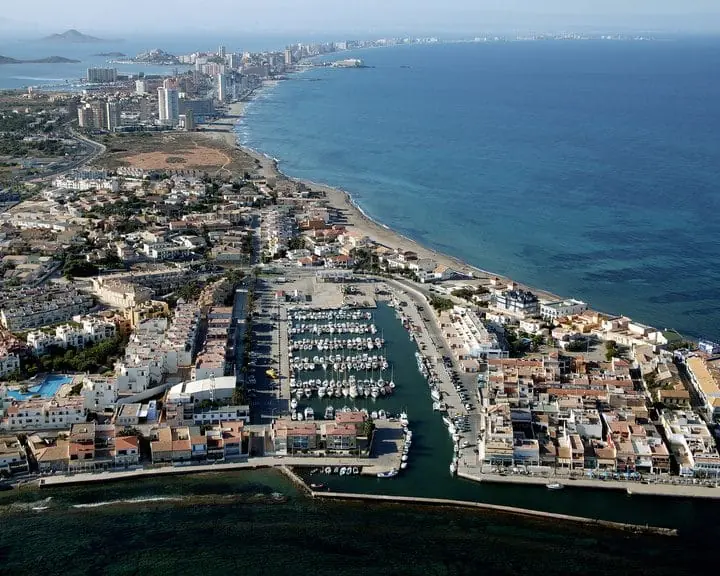 Aerial view of the Cabo de Palos port with La Manga in the background
