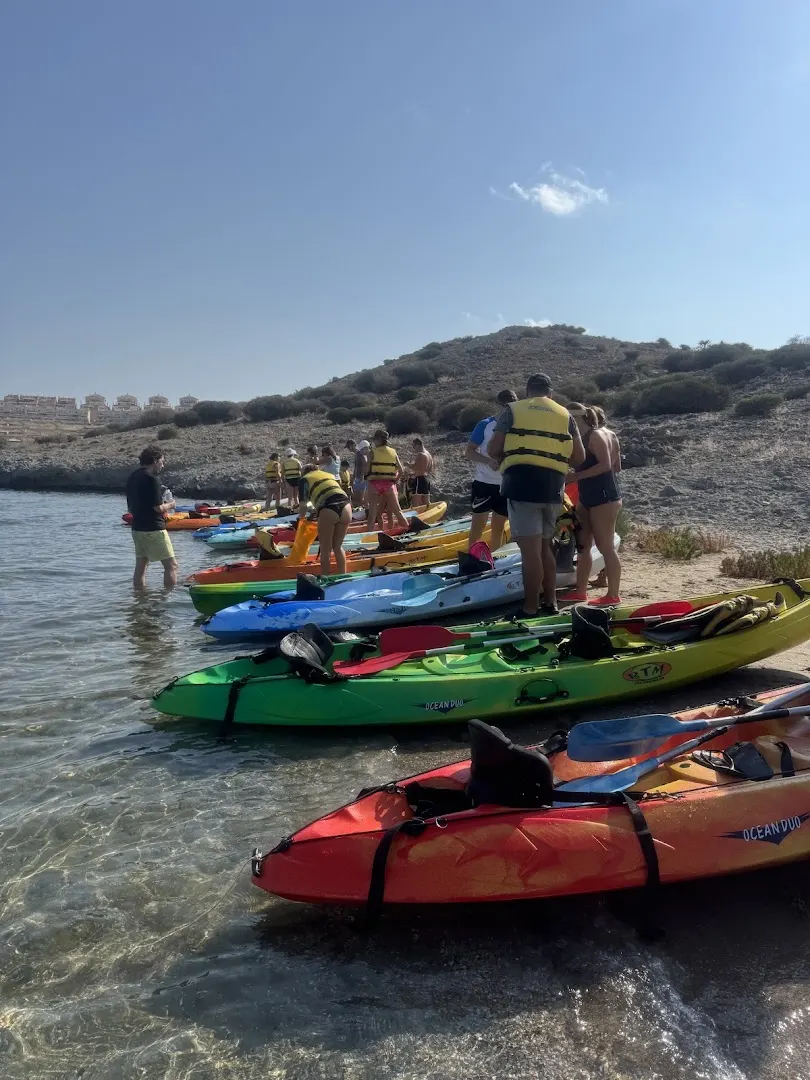 Tatowind Sailing School kayaks on the shore before a trip