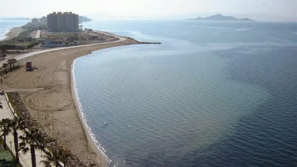 Aerial view of the beach and buildings in La Manga, in the area where Valmanga operates