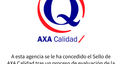 Sello AXA Calidad con certificación ISO 9001:2015 de la agencia Catalina García Marín, La Manga