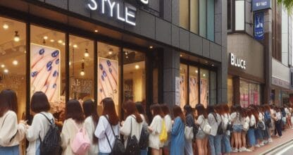 Escaparate y fachada del comercio Blucc Style con clientes en la entrada, tienda en La Manga del Mar Menor