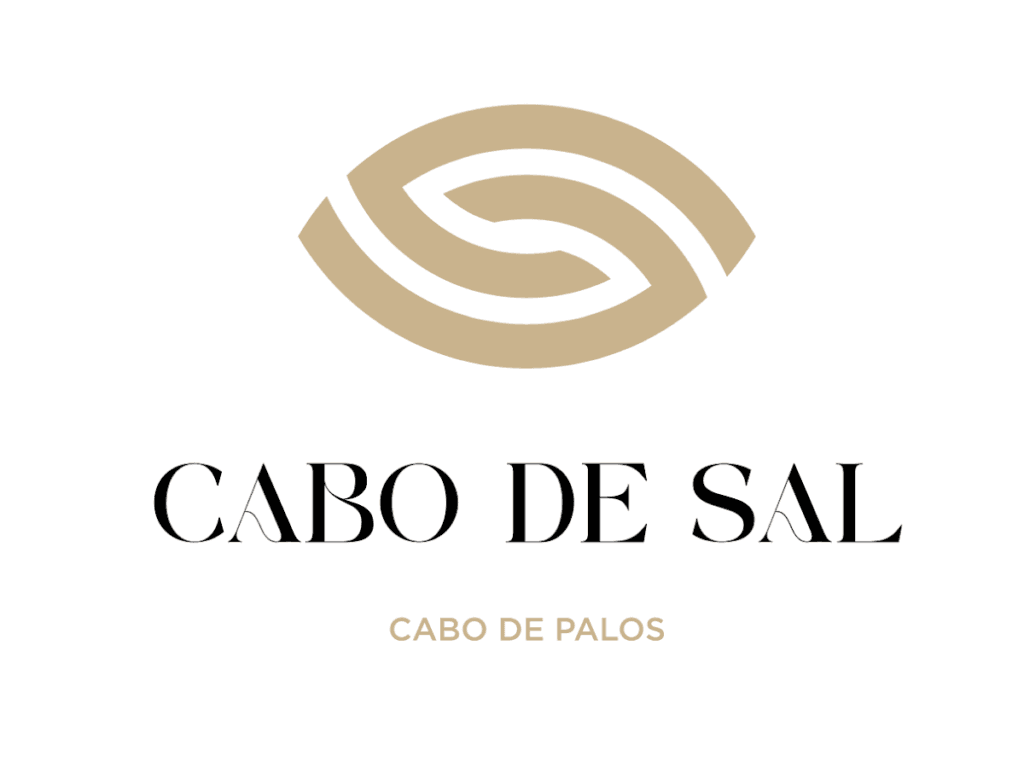 Logotipo de Cabo de Sal, restaurante en Cabo de Palos, con símbolo dorado en relieve sobre fondo blanco y tipografía elegante